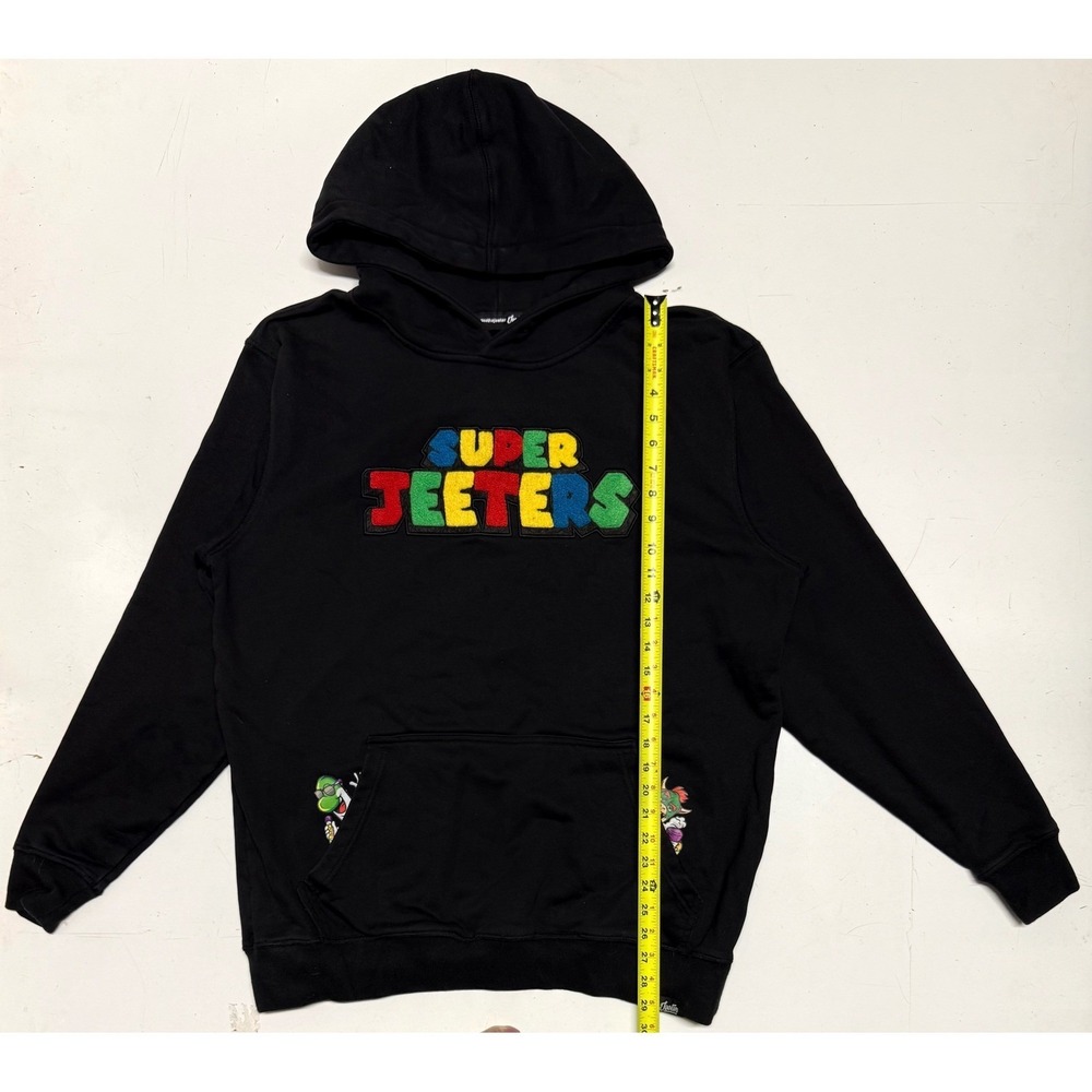 Jeeter‎ Super Jeeters Hoodie Mens XXL Black Chenille Patch Pullover Sweatshirt